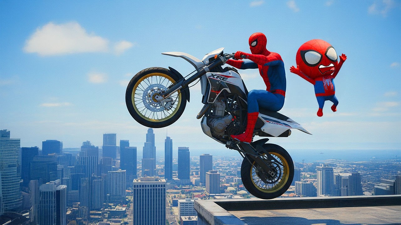 HOMEM-ARANHA E SEU FILHO FAZENDO ÉPICAS MANOBRAS DE MOTO DA PATRULHA CANINA no GTA 5