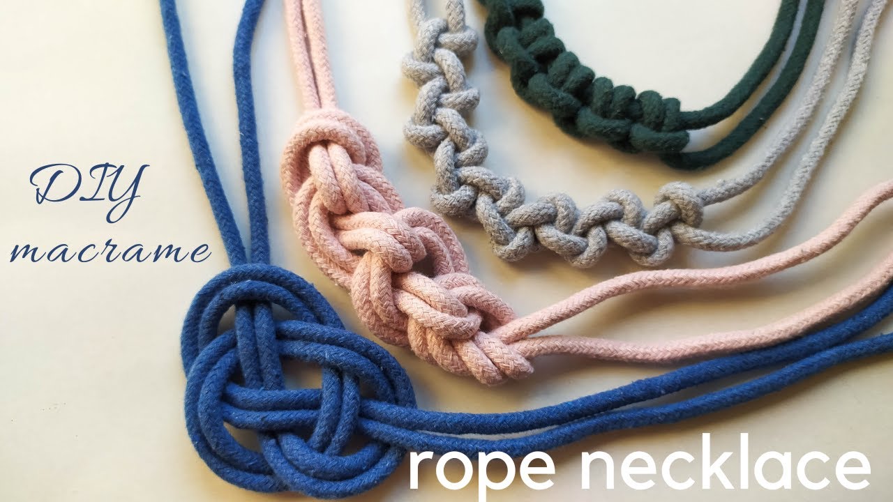 DIY macrame rope necklace, four knots, four different patterns, make your own rope choker necklace