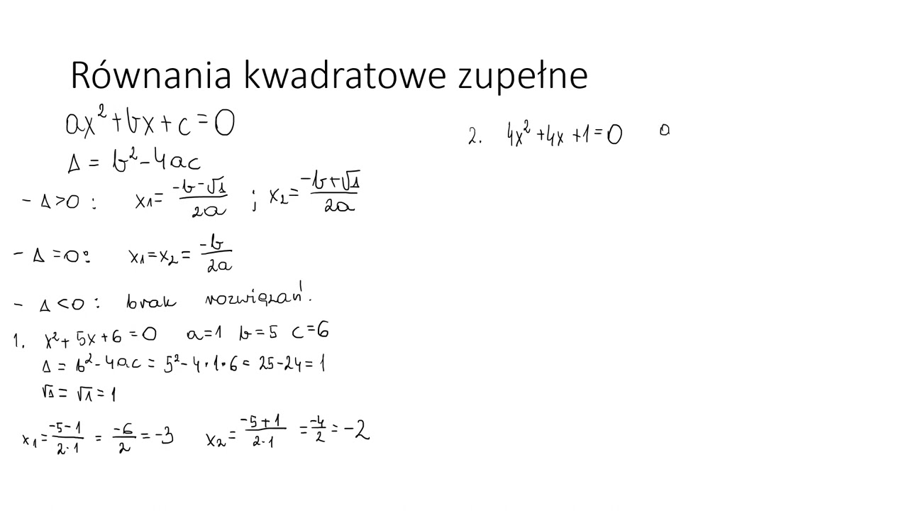 Równania kwadratowe zupełne