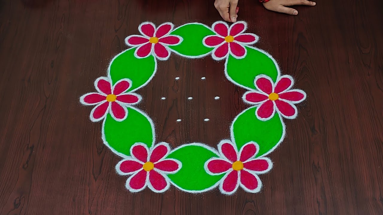 9&times;5dots beautiful sankranti special rangoli 🌹🌷|easy sankranti rangoli|Pongal kolams#Rang Kaa Rangoli