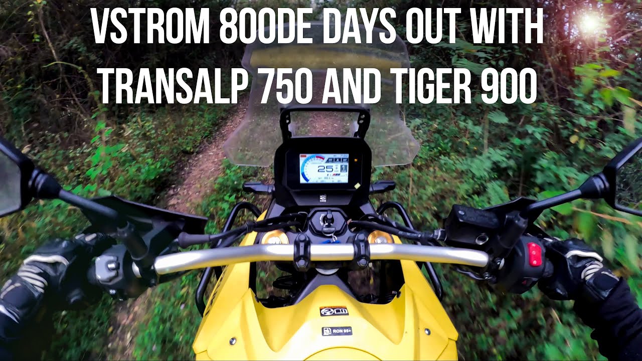 Smoking Vstrom 800DE on Trail with Transalp 750 and Tiger 900 Tally