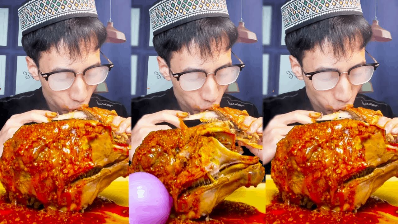 ASMR Mukbang | sheephead eating show | Eating a whole braised sheep's head is so satisfying!