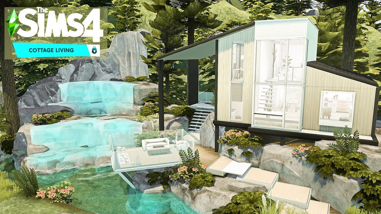 Modern Waterfall Lake House  | Cottage Living | + story | No CC | Stop Motion Build | The Sims 4