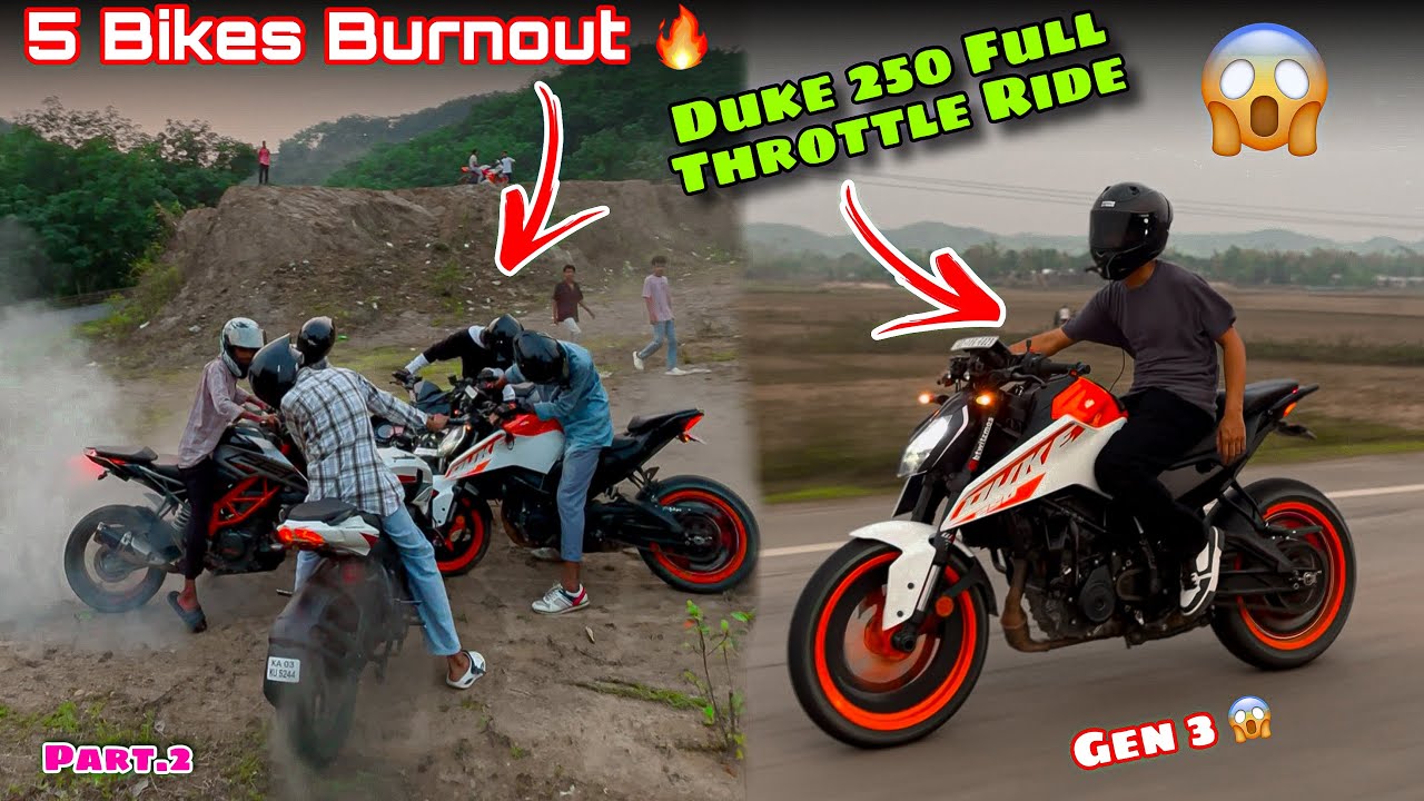 5 Bikes Burnout 🔥 | Duke 250 Full Throttle Ride 😱 | Crazy hyper ride with Group Part 2 #motovlog