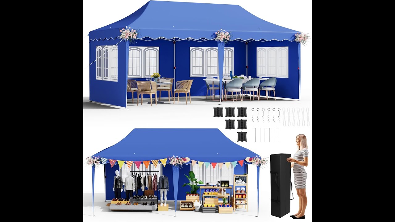 Gazebo Tendone 3x6 Pieghevole Impermeabile Protezione UV50+ Altezza  regolabile Tende Laterali