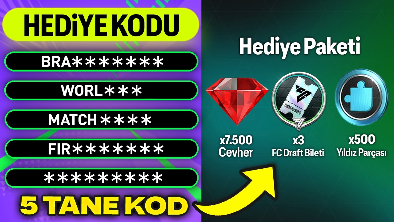 EA &Ccedil;ILDIRDI TAM 5 TANE HEDİYE KODU 😱 BEDAVA DRAFT FİŞİ CEVHER PAR&Ccedil;A 🔥 FC Mobile