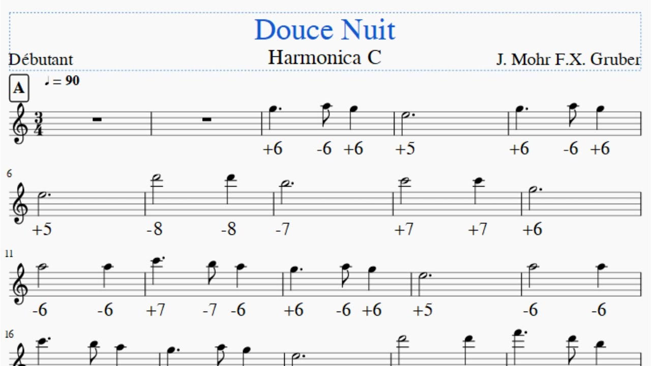 Douce Nuit – Harmonica C – Tab Niveau Débutant