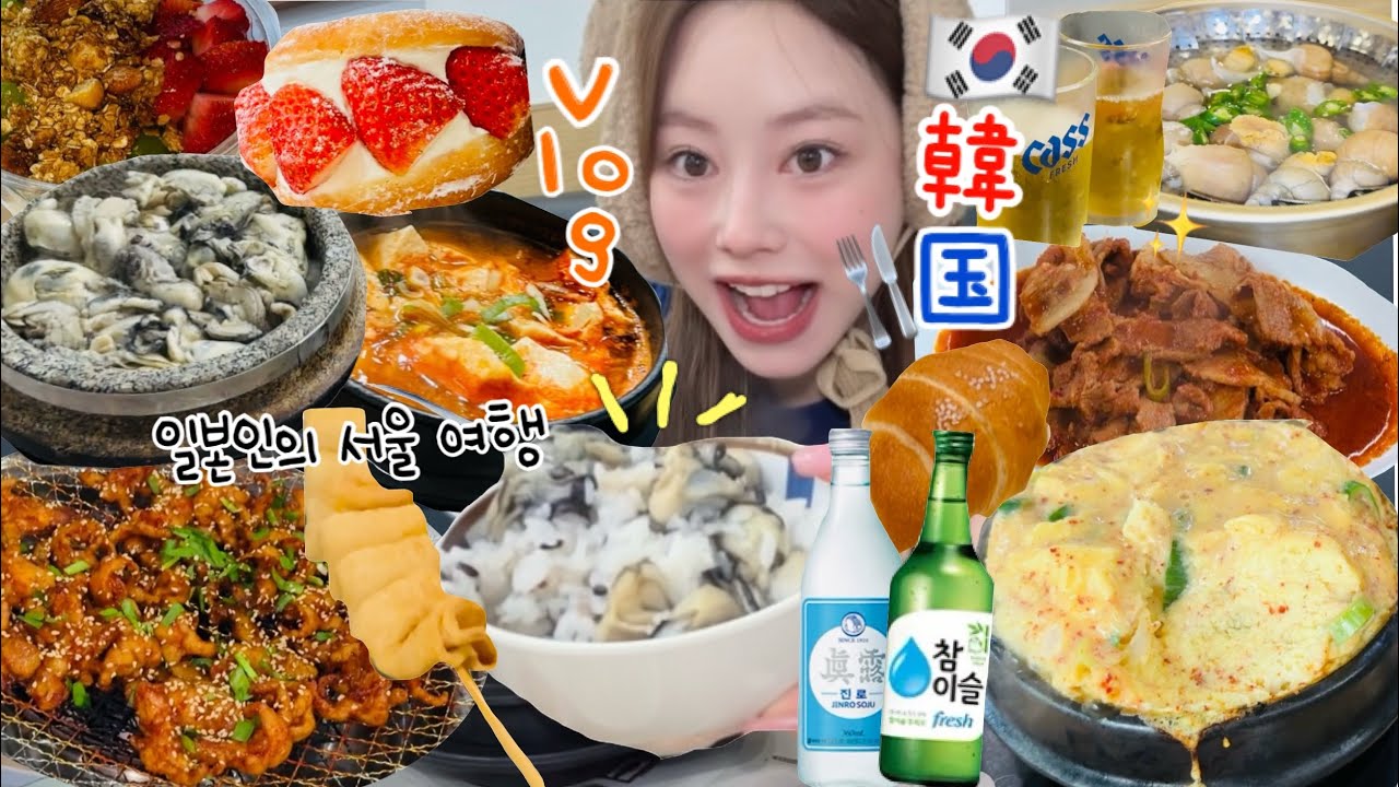 【韓国vlog】爆食いしに韓国旅行する女子の動画外は何食べてる〜？🐷🍺🍰🍜
