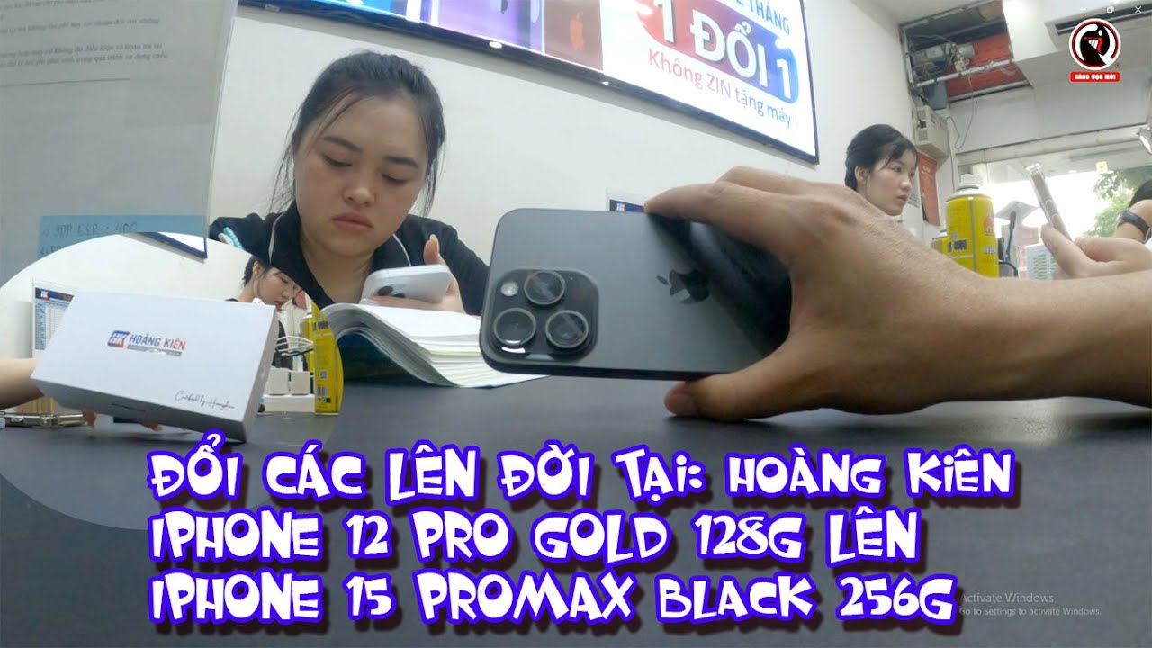 Qua Hoàng Kiên lên đời iphone 12 pro Gold 128G lên iphone 15 Pro max Black 256G