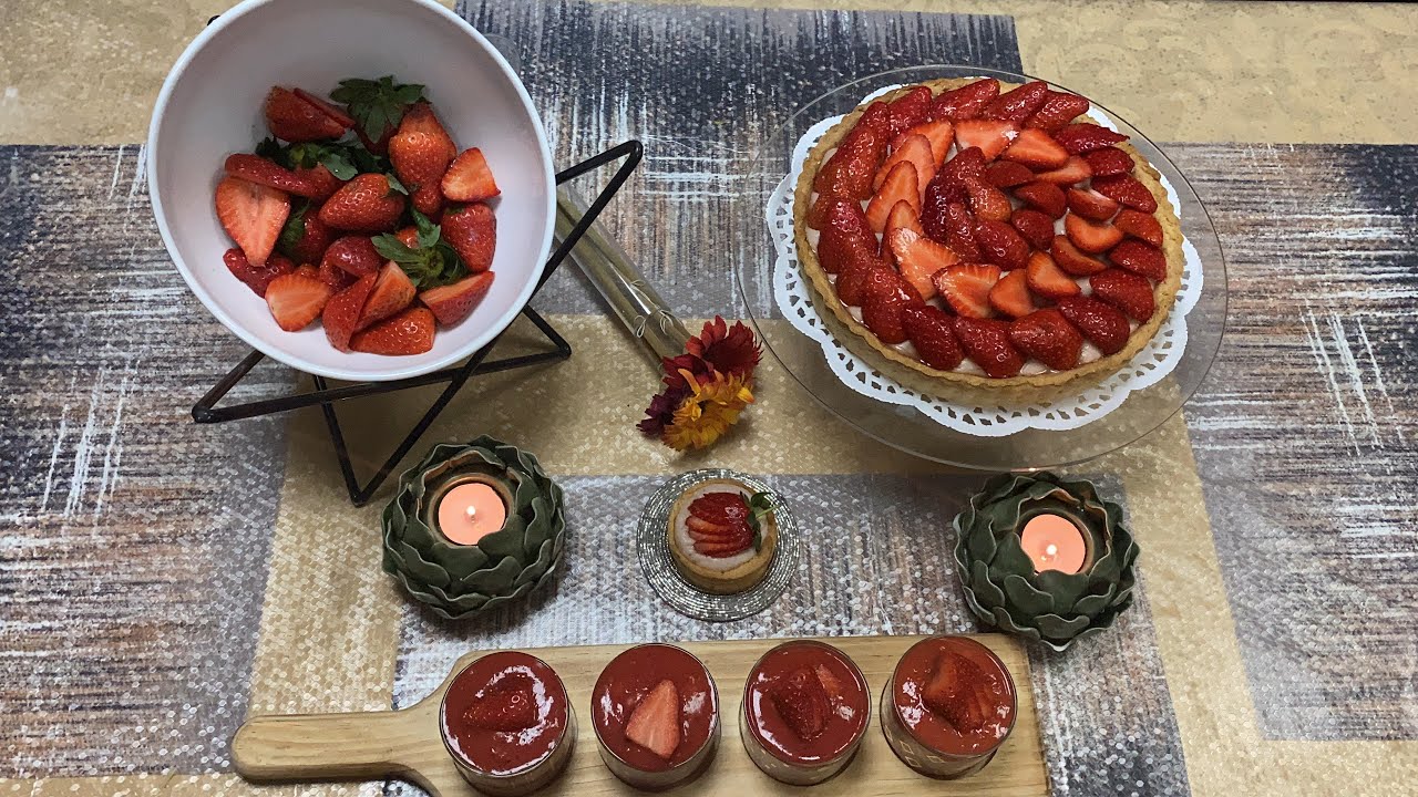 تارت الفرولة بلمستي الخاصة و كؤوس  كريمة الفرولة#tarte aux fraises avec ma touche et bonus #verines