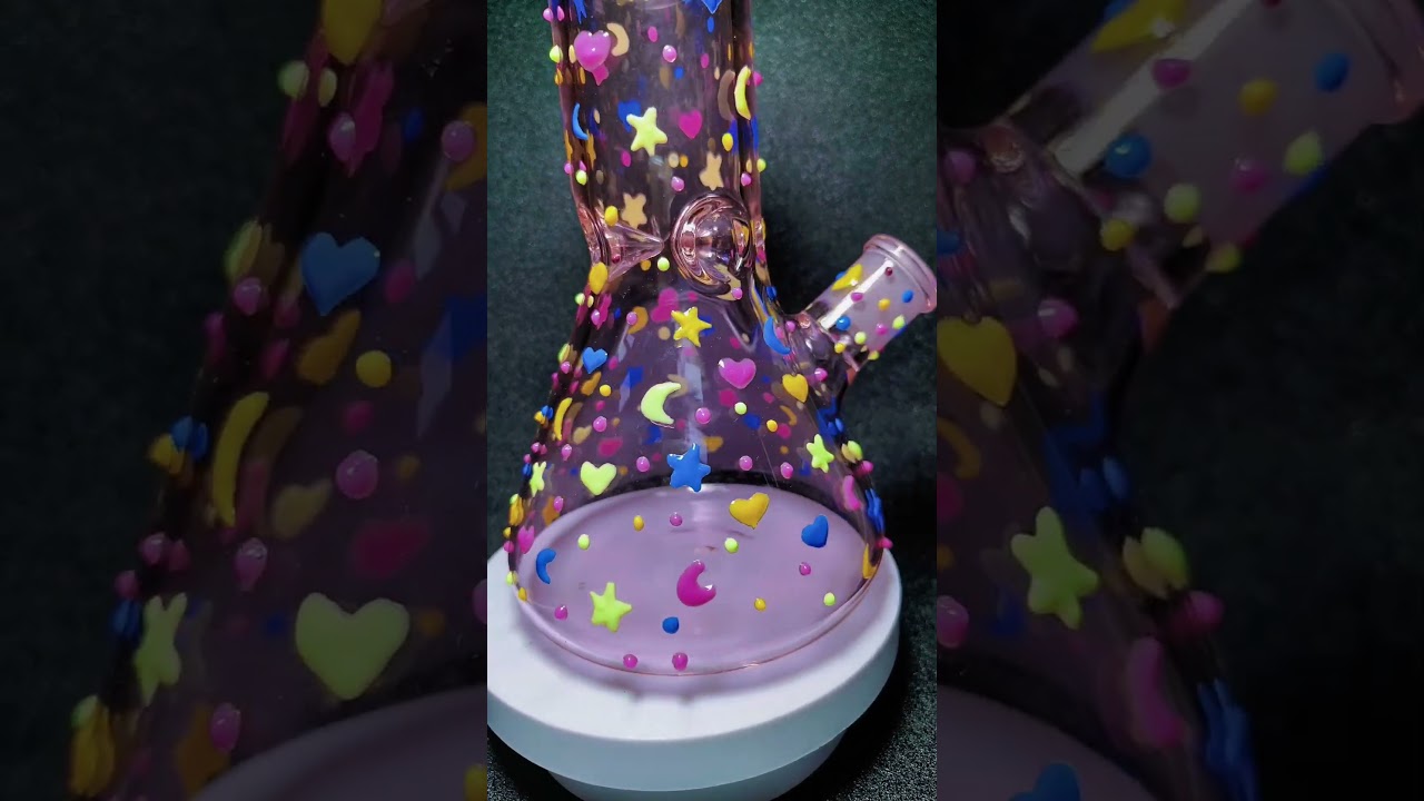 Dreamy Pink Glass Bong with Stars, Moons, and Hearts