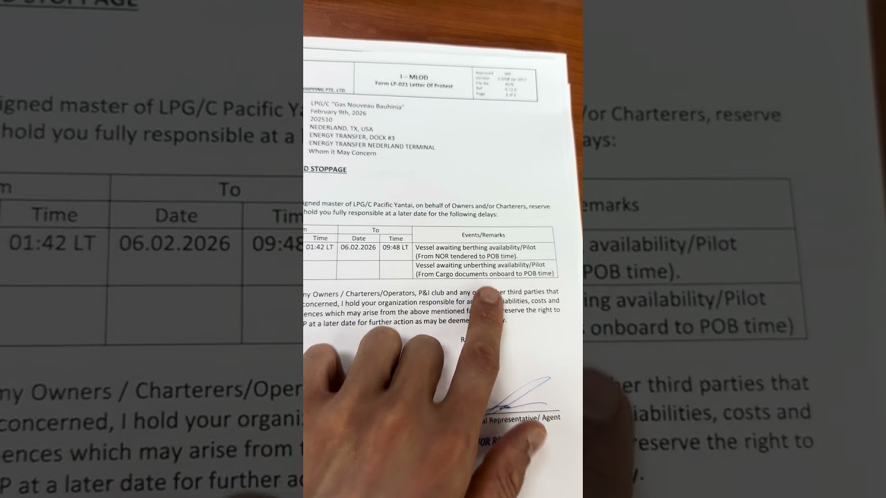 Set of Cargo Documents - after loading at US port, detailed information & example onboard  LPG VLGC