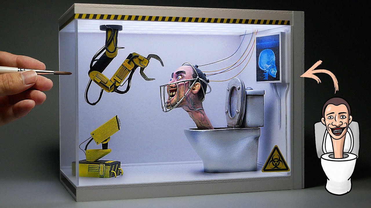 Diorama of realistic Skibidi Toilet in the Laboratory