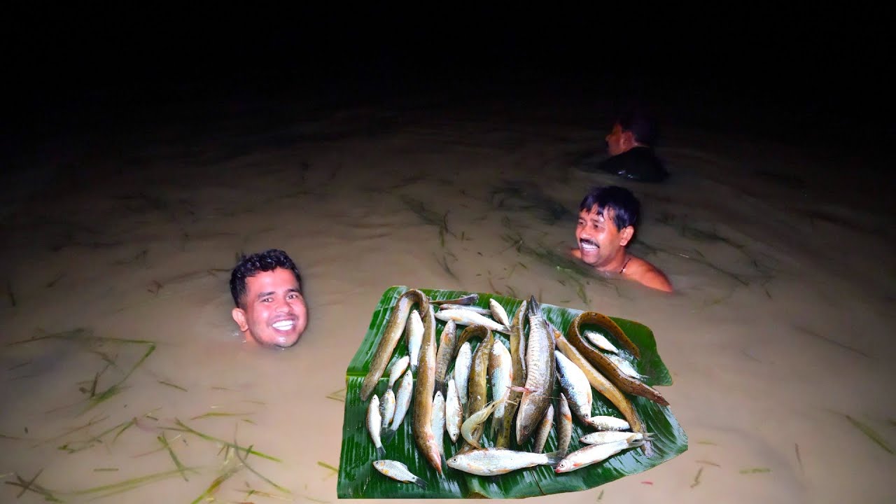 নদীতে রাতে জাল দিয়ে কি কি মাছ ধরা হলো দেখুন | River fishing at night | village cooking vlog