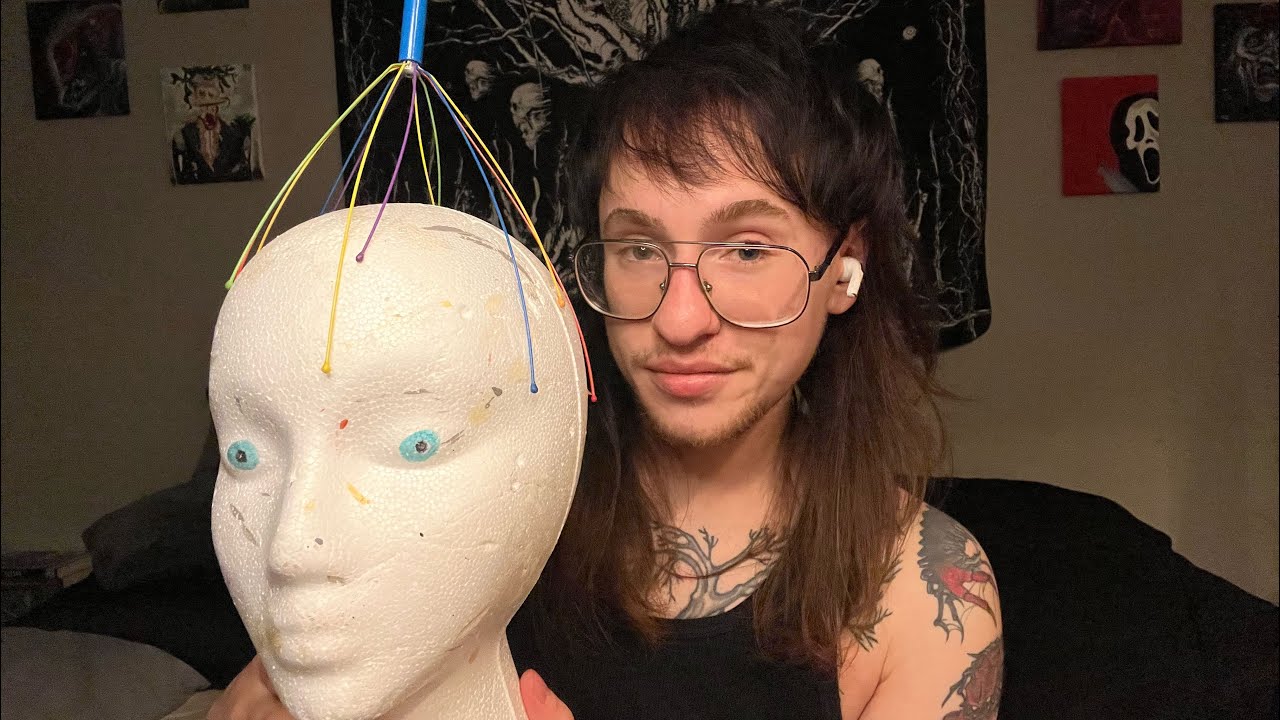 ASMR soft spoken ramble - styrofoam head massage