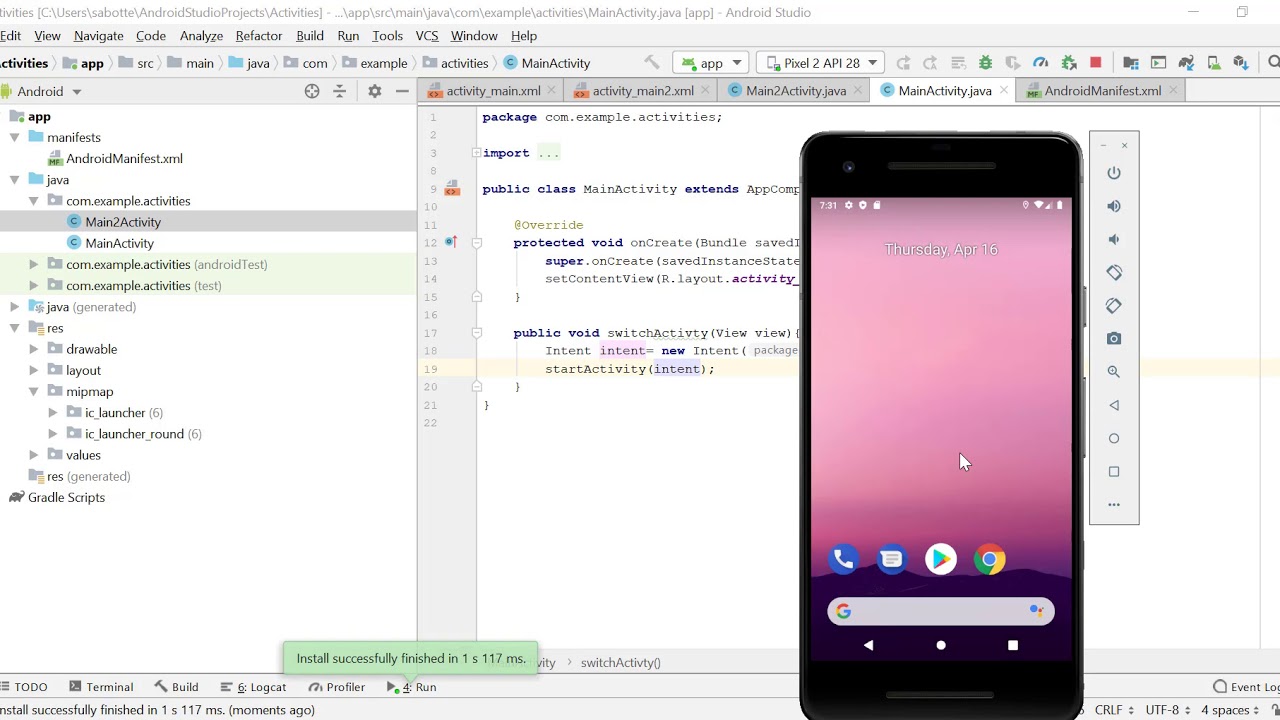 Android Activities | How to Navigate Between Activities Using Intents | Modifying the Manifest File