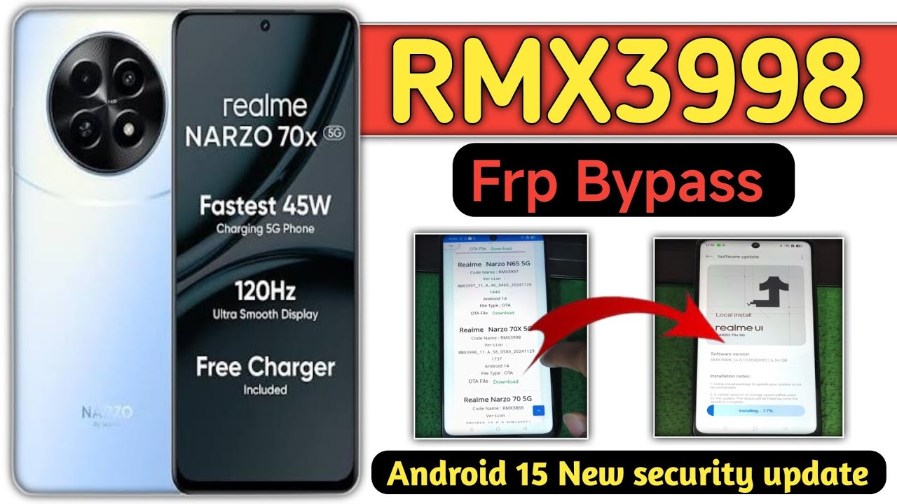 Realme Narzo 70x 5g Frp Bypass |  All Realme frp bypass Android 15 