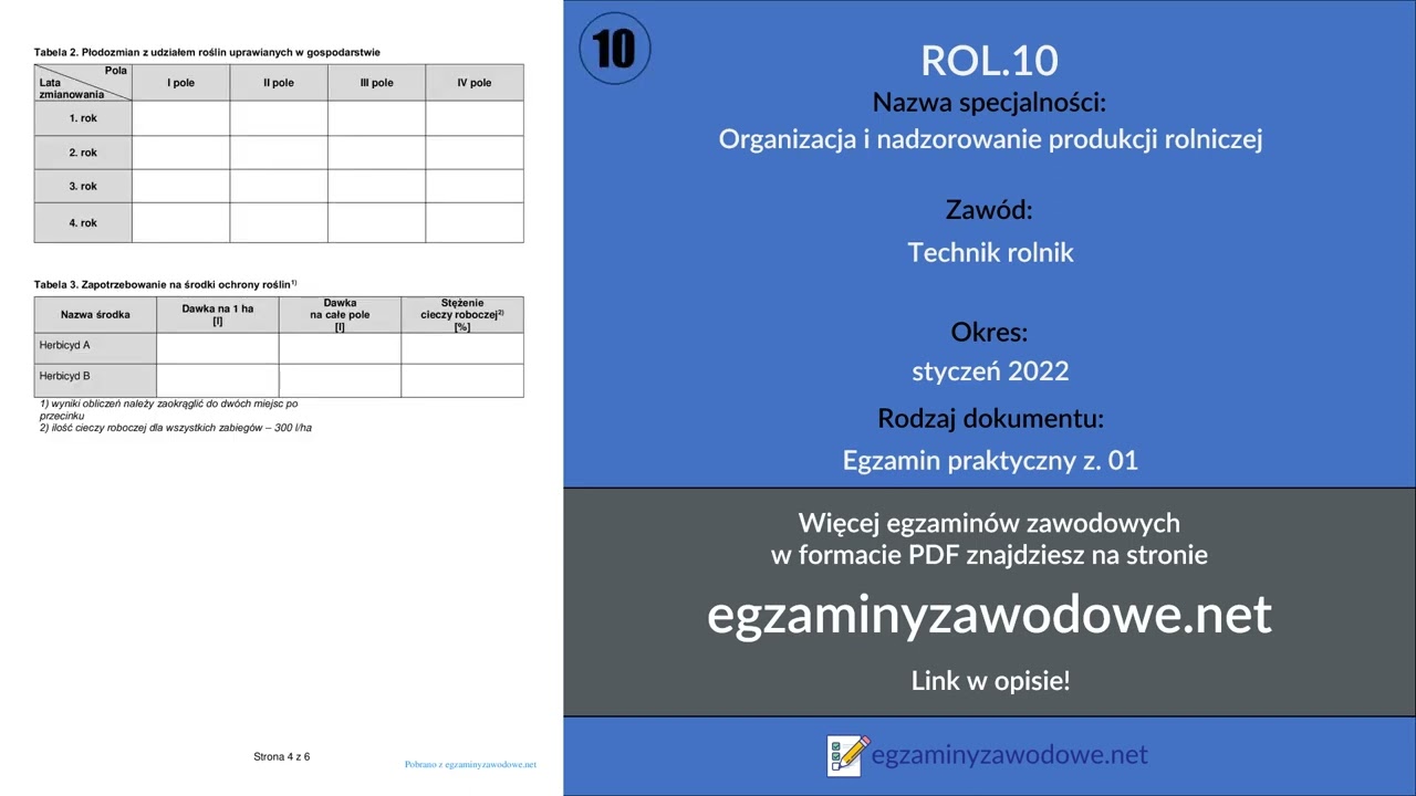 Egzamin zawodowy praktyczny z. 01 ROL.10, styczeń 2022