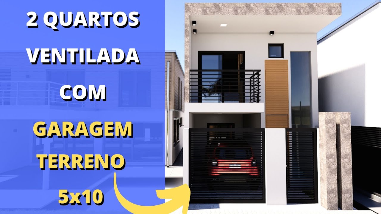 ✅PROJETO DE CASA PEQUENA COM 2 QUARTOS E GARAGEM PARA TERRENO 5X10