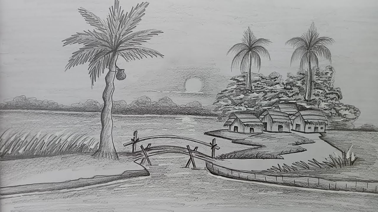 How to draw Winter season scenery of pencil sketch.Step by step(easy draw)
