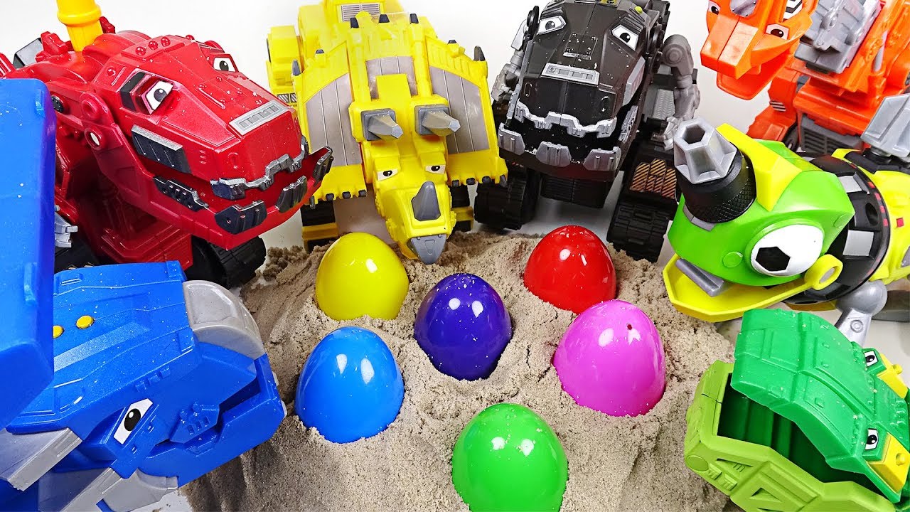 There are eggs in the ground! Dinotrux play a Suprise eggs game! - DuDuPopTOY