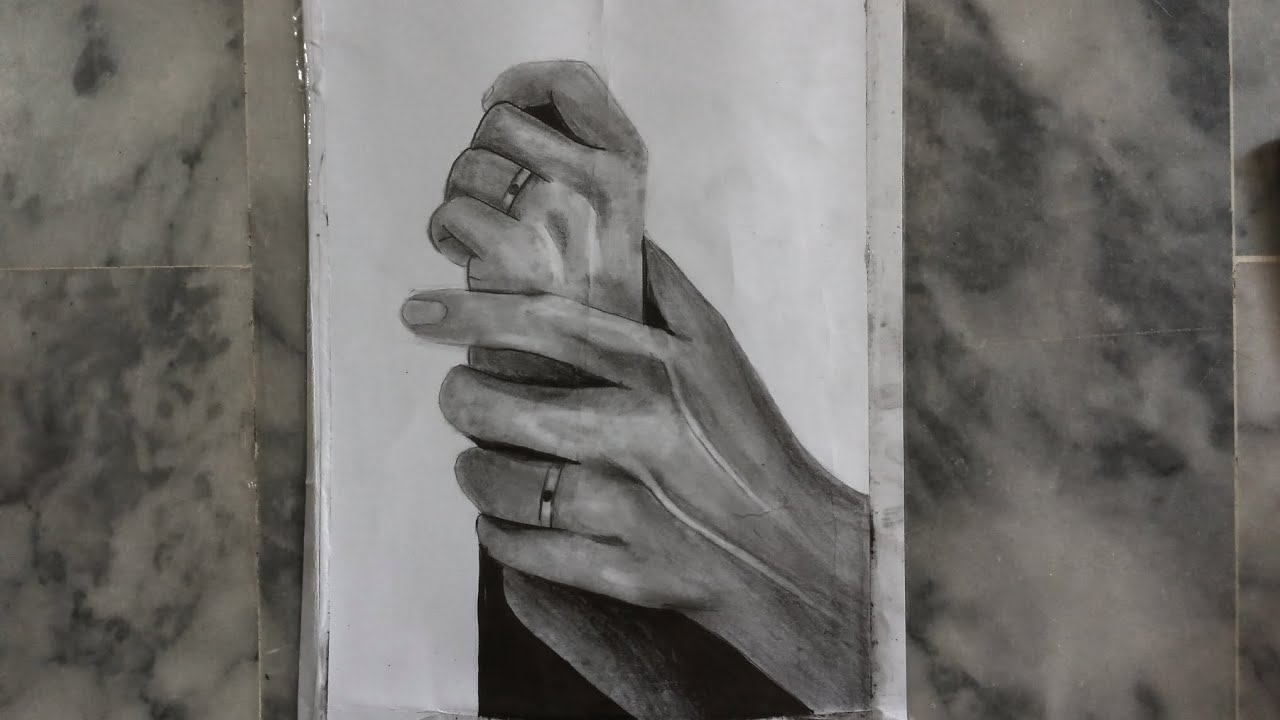 Drawing of hands.  A Drawing of hand gestures of a beautiful couple.