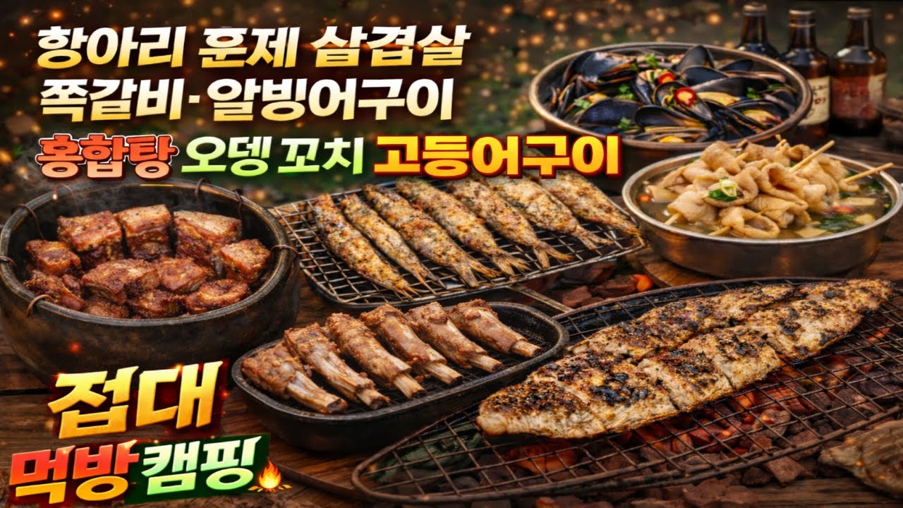 효도캠핑? 캠핑 아닌 캠핑 제대로 카라반 들고 쉘터 치고 불멍까지 가족 총출동 먹방캠핑 