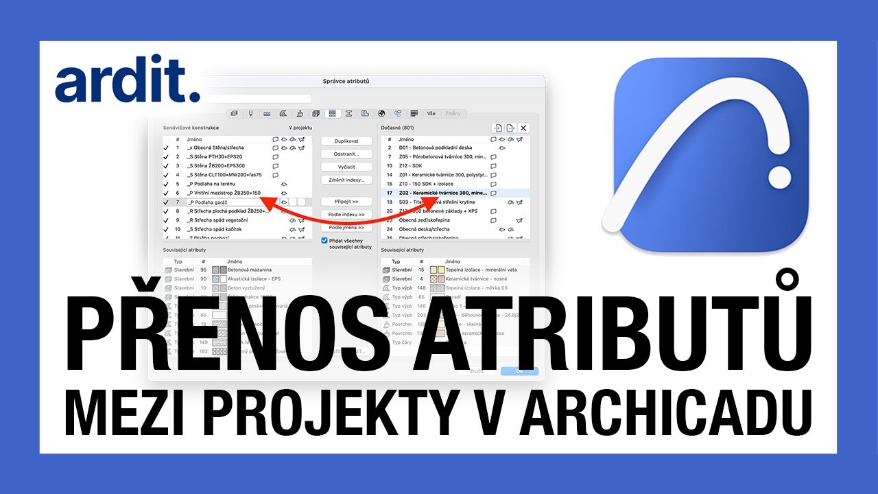 Přenos atributů mezi projekty v Archicadu – správce atributů, moduly