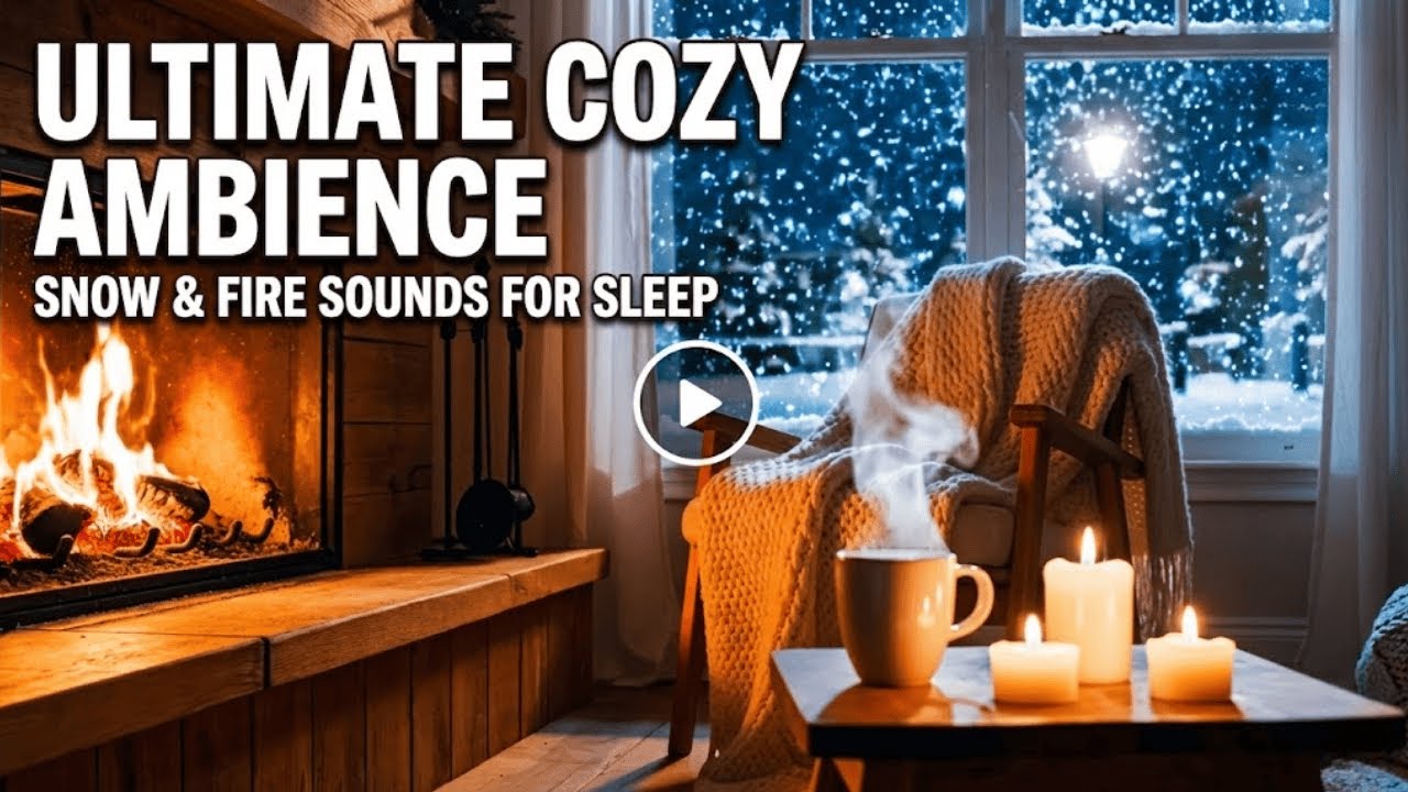 Cozy Winter Cabin Ambience ❄️ Crackling Fireplace & Falling Snow [4K] - Relaxing Winter Atmosphere