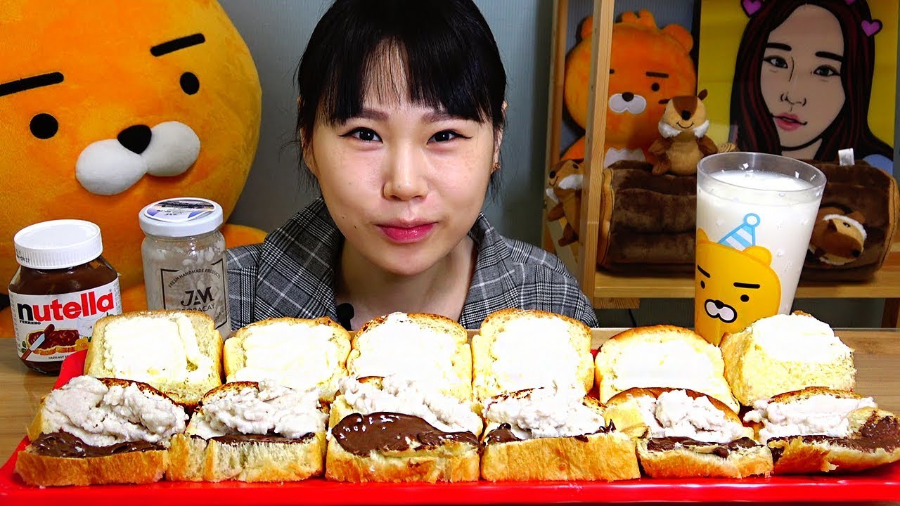 칼로리폭탄 크림빵에 누텔라와 코코넛쨈 듬뿍 먹방 Mukbang