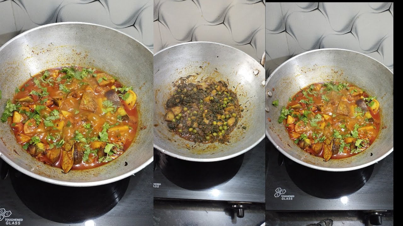 आलू बैंगन प्याज की चटाकेदार सब्जी बथुआ मटर आलू की चटनी देसी स्वाद 😋 #breakfast recipe 😋#desi Swad 😋