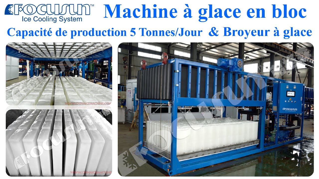 Focusun Machine à glace en bloc Production 5 tonnes/Jour + Broyeur à glace