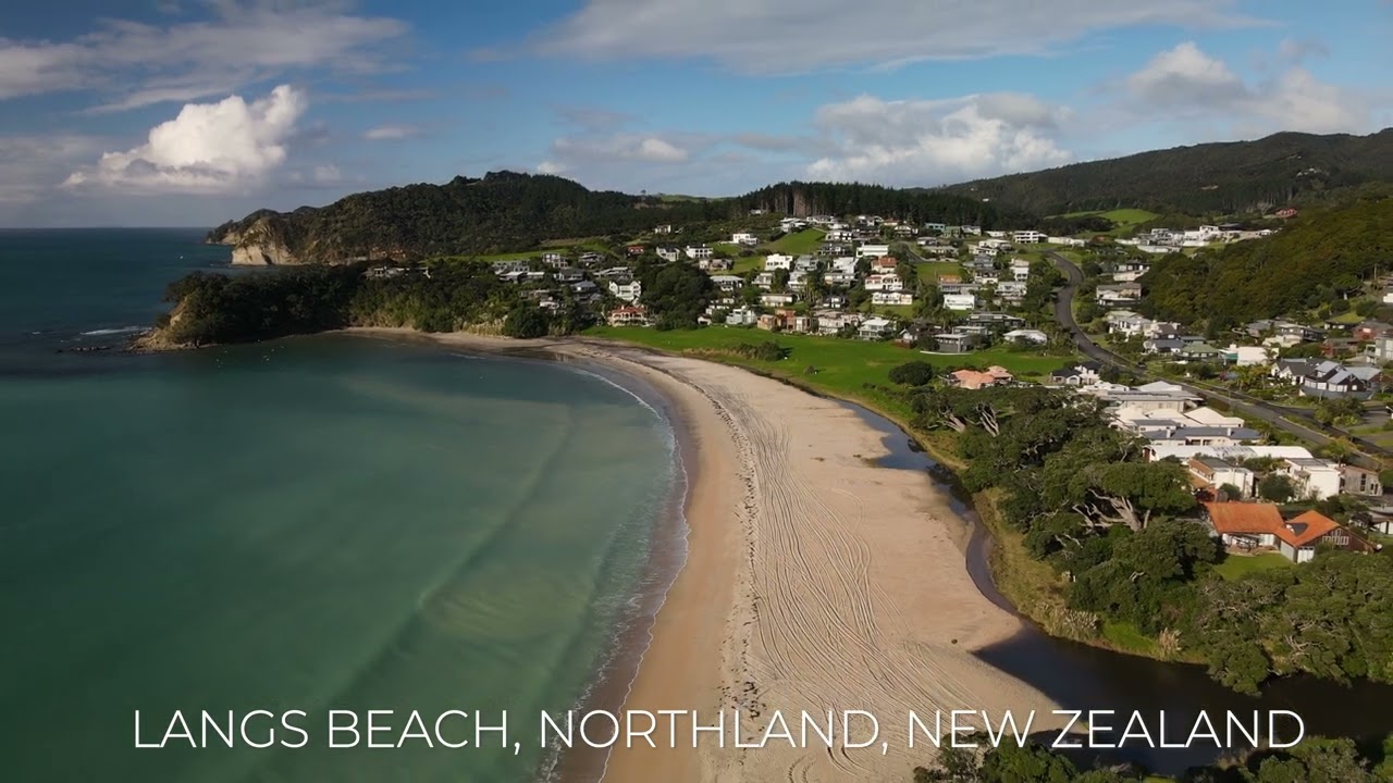 LANGS BEACH, WHANGAREI, NORTHLAND, NEW ZEALAND AERIAL 4K