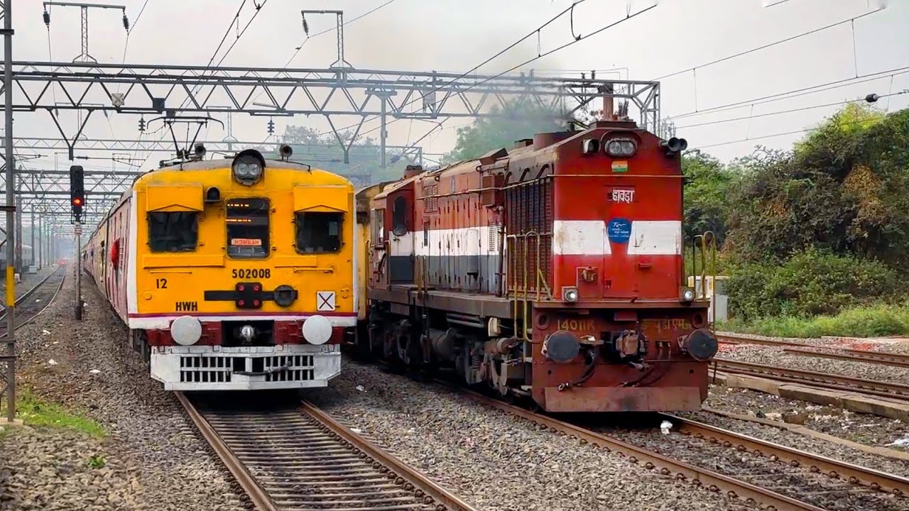 🔥Iconic Train Crossing: Classic EMU vs Vintage diesel engine crossing at Belur.