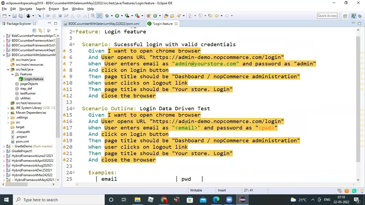 Video 3 BDDCucumber selenium Feature&PageObjects Creation for Login