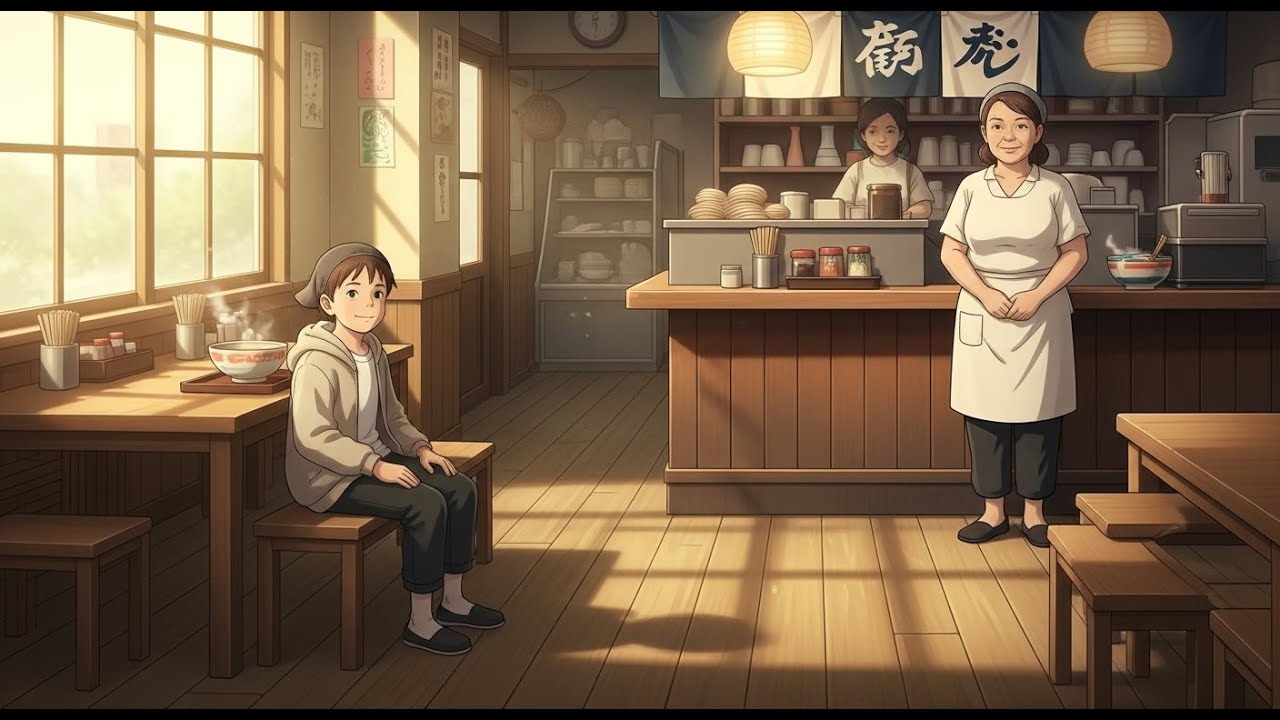 Ghibli-Style Noodle Shop: Quiet Ramen & Fresh Orange Drink