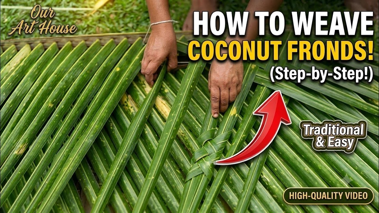 Weaving coconut fronds | Coconut leaves roof | Coconut leaf wall | Hand craft | Our art house