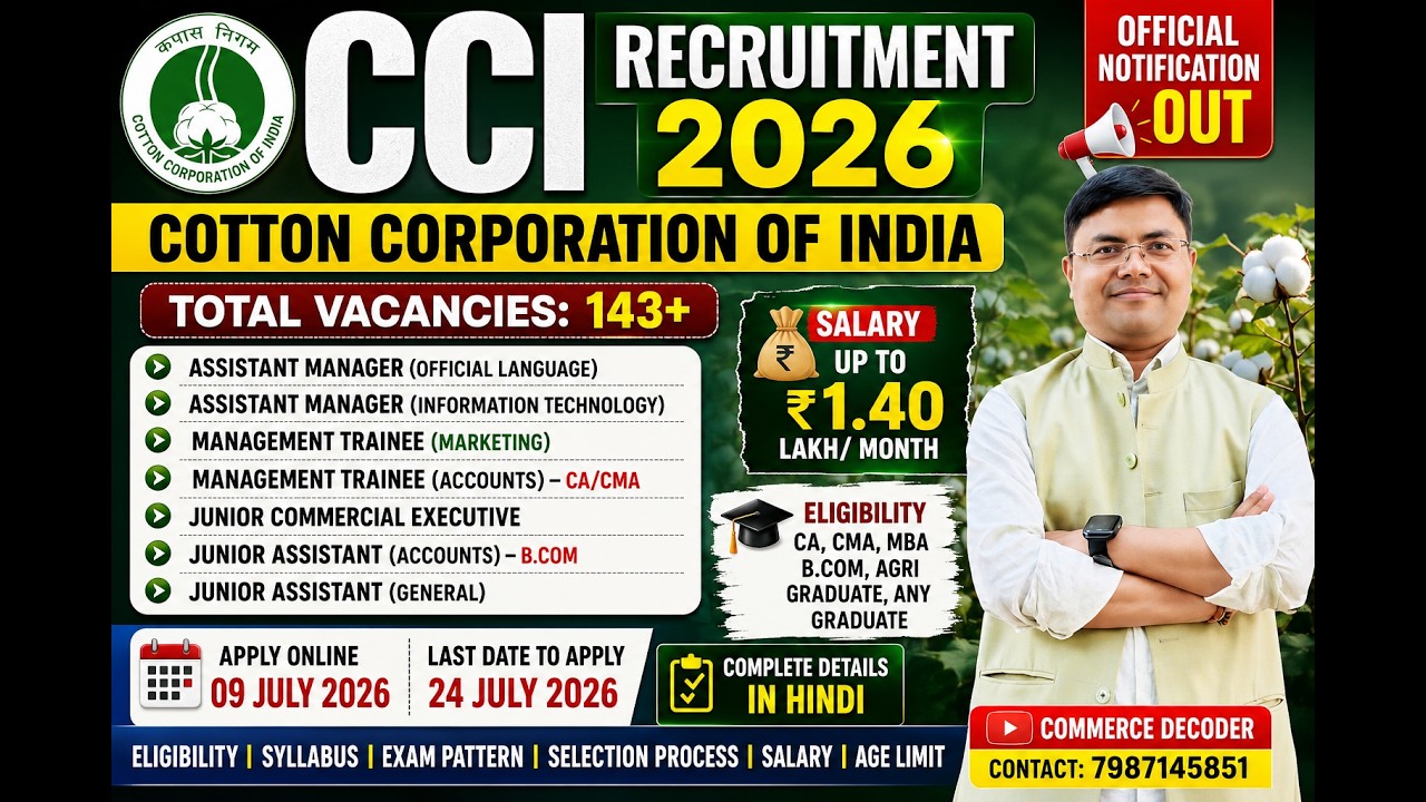 CCI महा भर्ती 2026 CCI Recruitment 2026 | Cotton Corporation of India Vacancy 2026 |