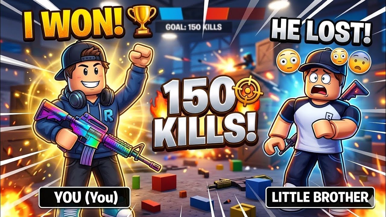 I Won 150 Kills Gun Game in Roblox 😱 (Playing With My Little Brother)