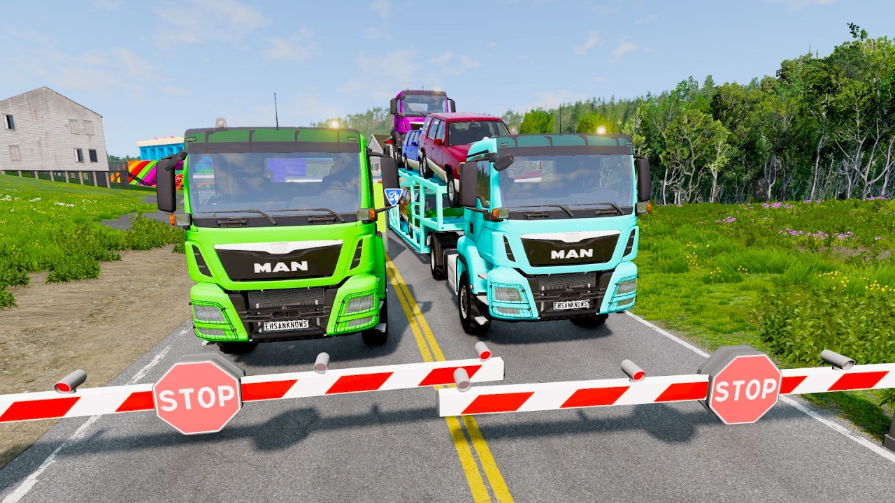 TRANSPORTING PIXAR CARS & FRUITS WITH COLORED & JOHN DEERE vs CLAAS vs TRACTORS - BeamNG.drive #983