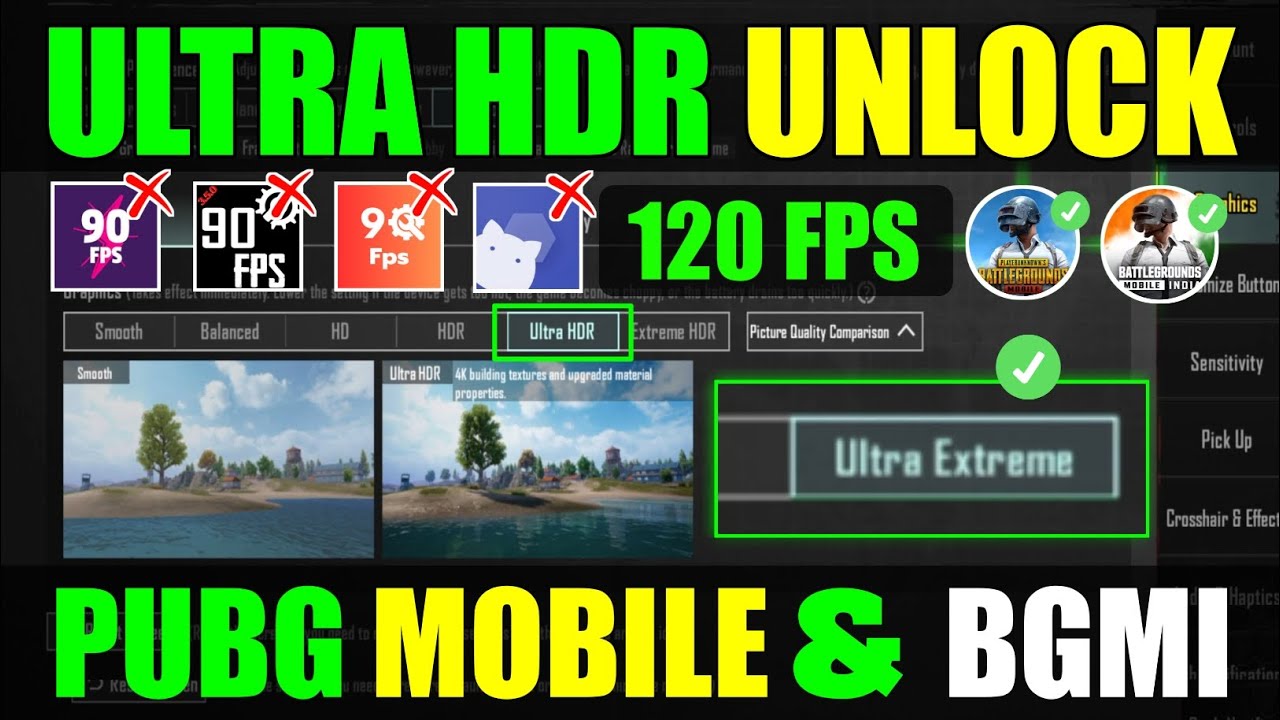 Unlock Ultra HDR + 4K Graphics And 120 FPS PUBG Mobile/BGMI (NoRoot) Unlock 120 Fps PUBG Mobile 3.7