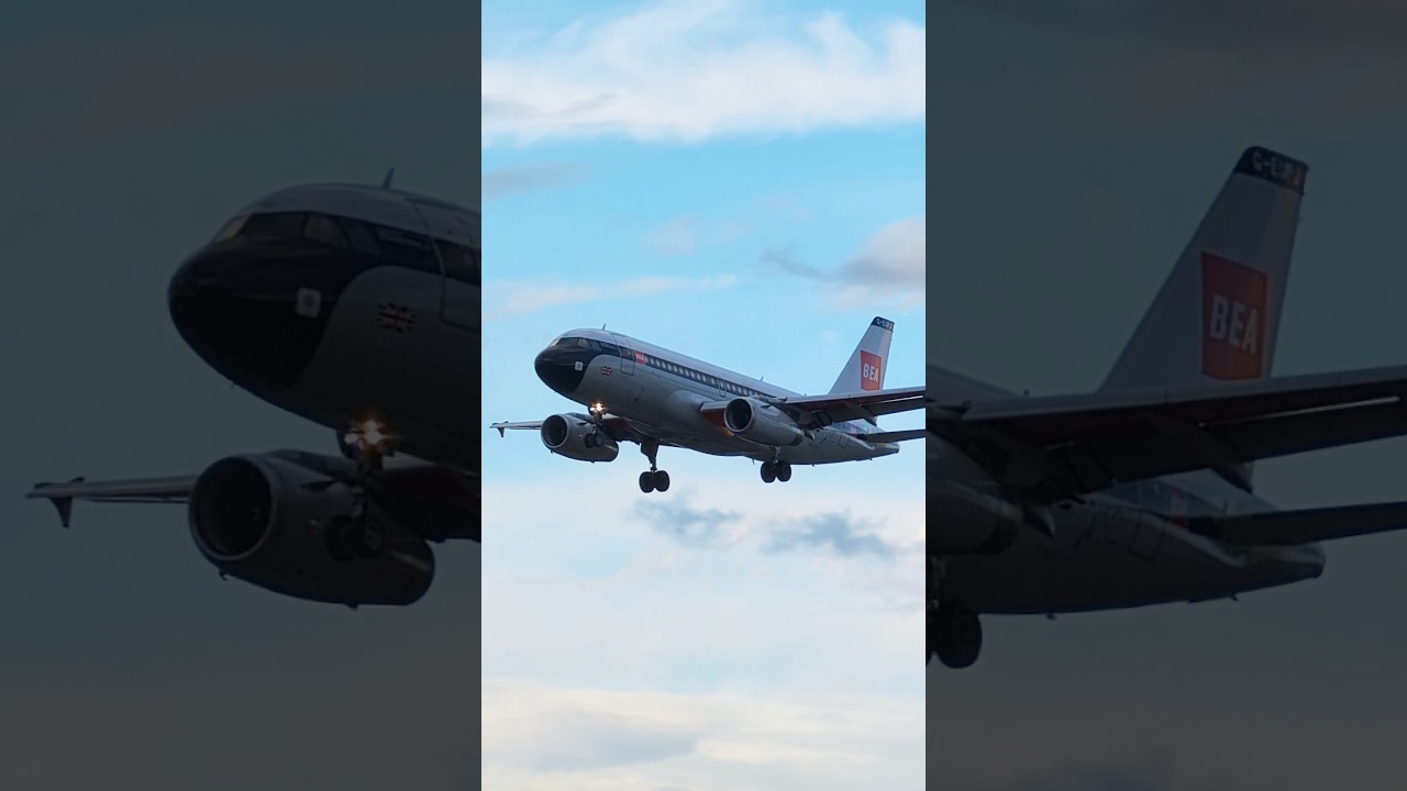 💂🏻&zwj;♂️ 🇬🇧 BEA Retro Livery is always unique! 🛬 Closeup approach landing at Heathrow Airport