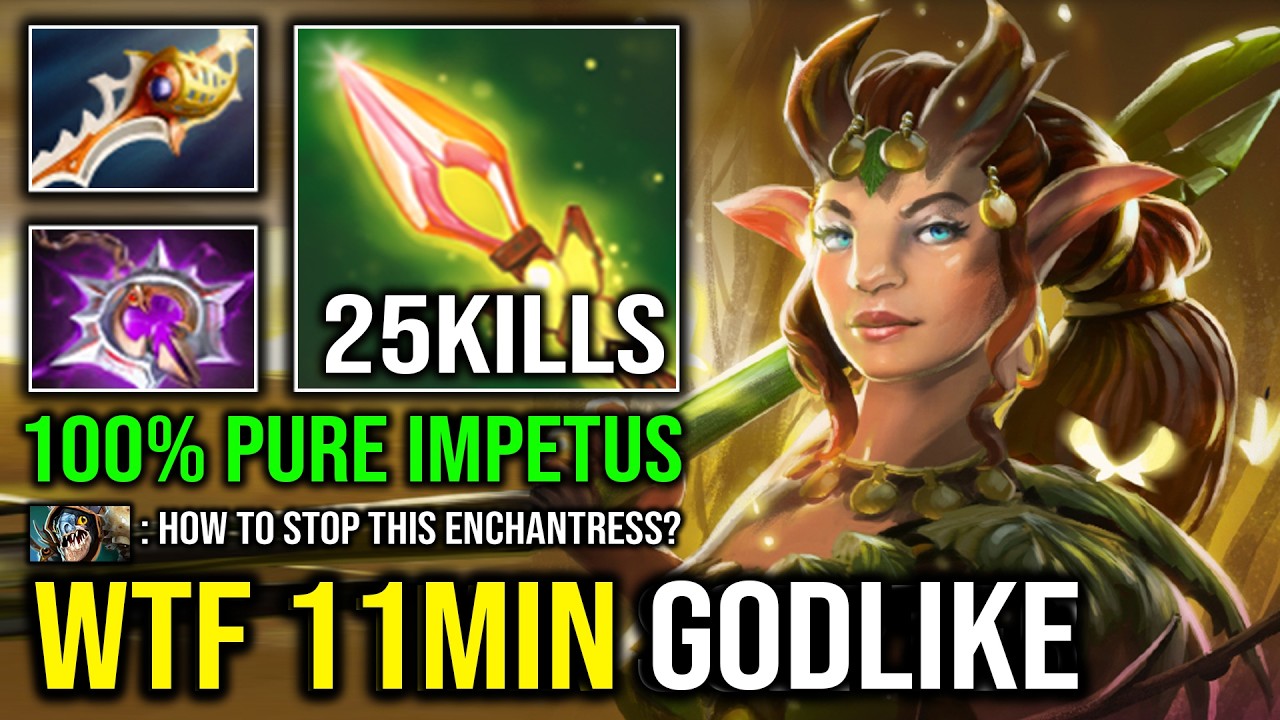WTF 11MIN GODLIKE Longest Range Pure Impetus 1v5 Untouchable Offlane Enchantress Dota 2