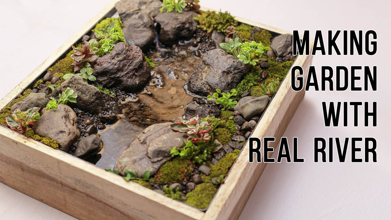 How I Make Mini Tabletop Garden with Real Flowing River