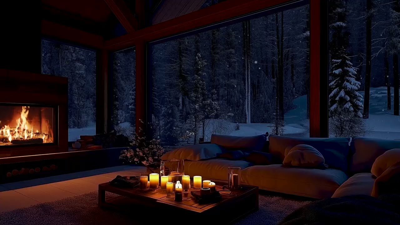 Cozy Winter Cabin Ambience with Fireplace & Snowfall ❄️ 3 Hours of Sleep Sounds