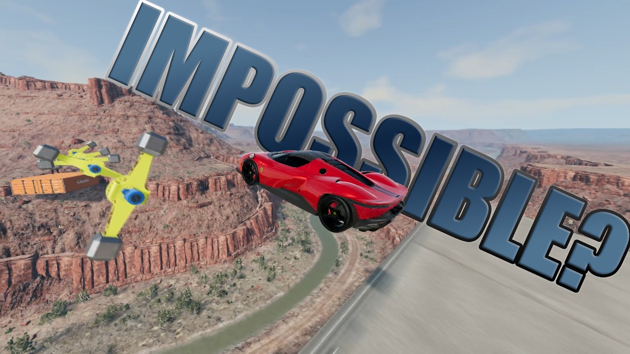 Massive Canyon Jump! 35 Cars Try to Reach Iron Man