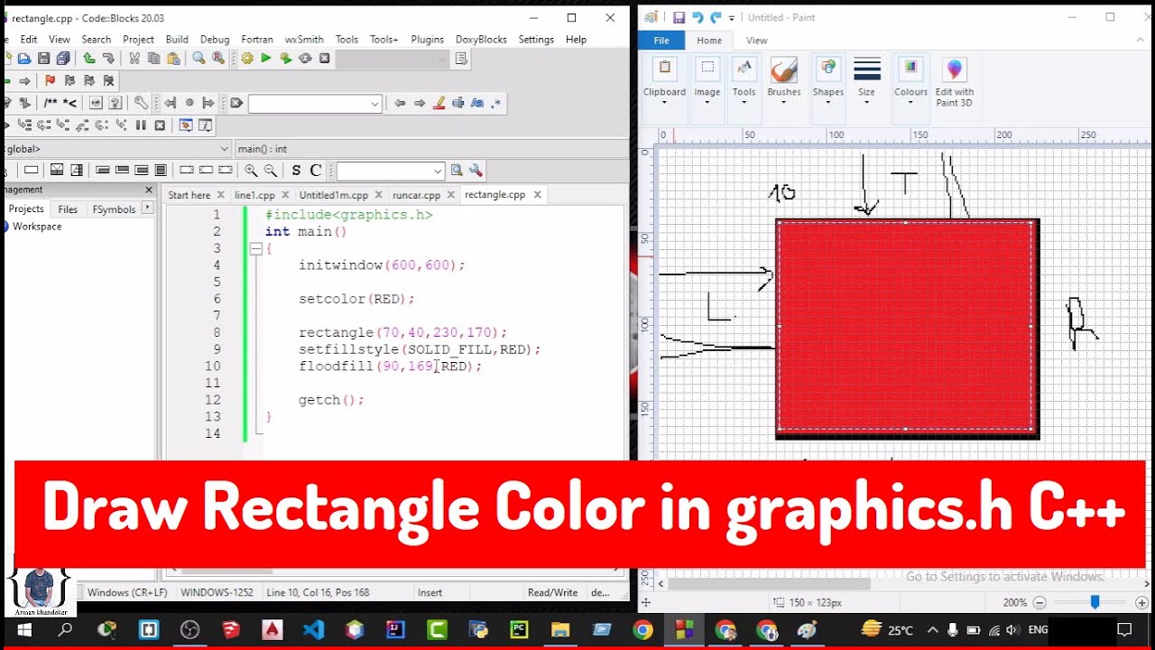 How to fill color add in rectangle graphics.h (Dev C++) | C++ Graphics | lec 7