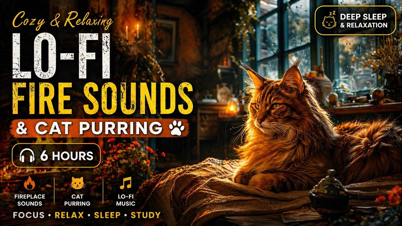 🐈🔥 Lo-Fi Music & Fire Sounds ASMR | Cat Purring by the Campfire 🐈🔥 고양이 골골송 + 로우파이 | 깊은 휴식