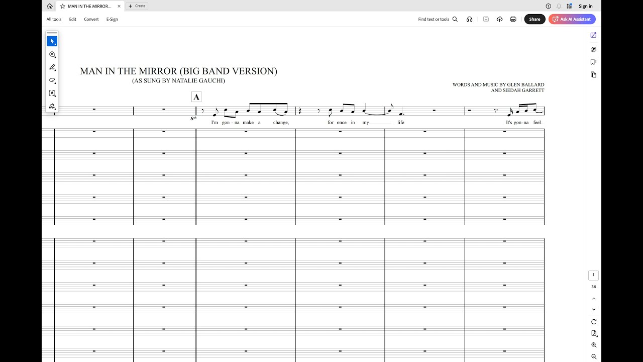 Man In the Mirror for Female vocal and Big Band