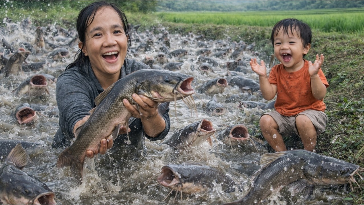 Mother & Son Catch a GIANT River Fish 😲 | Village ASMR